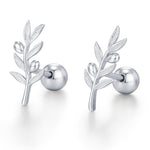 Olive Branch 18G Screw Back Earrings In Sterling Silver