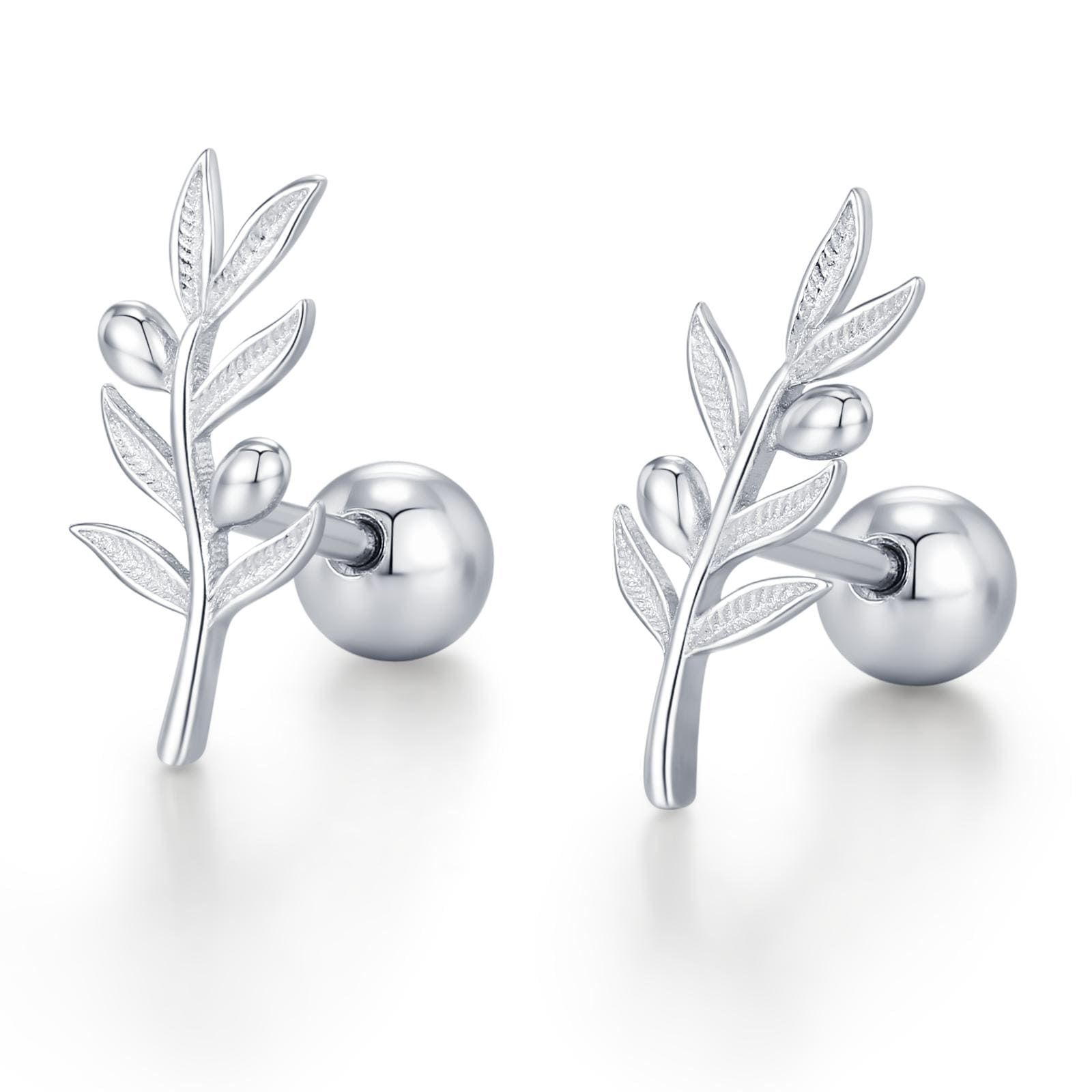 Olive Branch 18G Screw Back Earrings In Sterling Silver