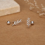 Olive Branch 18G Screw Back Earrings In Sterling Silver