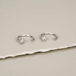 2mm Diamond CZ Huggie Hoop Earrings in Sterling Silver, Silver, or Gold, Half Hoop, Open Hoop, Pull Through, Dainty Earrings