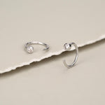 2mm Diamond CZ Huggie Hoop Earrings in Sterling Silver, Silver, or Gold, Half Hoop, Open Hoop, Pull Through, Dainty Earrings