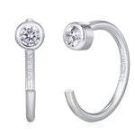 2mm Diamond CZ Huggie Hoop Earrings in Sterling Silver, Silver, or Gold, Half Hoop, Open Hoop, Pull Through, Dainty Earrings