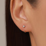 2mm Diamond CZ Huggie Hoop Earrings in Sterling Silver, Silver, or Gold, Half Hoop, Open Hoop, Pull Through, Dainty Earrings