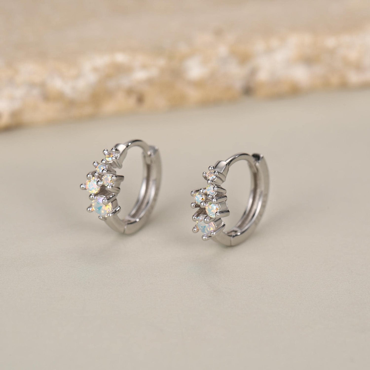 Star Constellation AB CZ Huggie Hoop in Sterling Silver, Silver or Gold or Rose Gold, 8mm Inner Diameter, CZ Cluster Hoops,