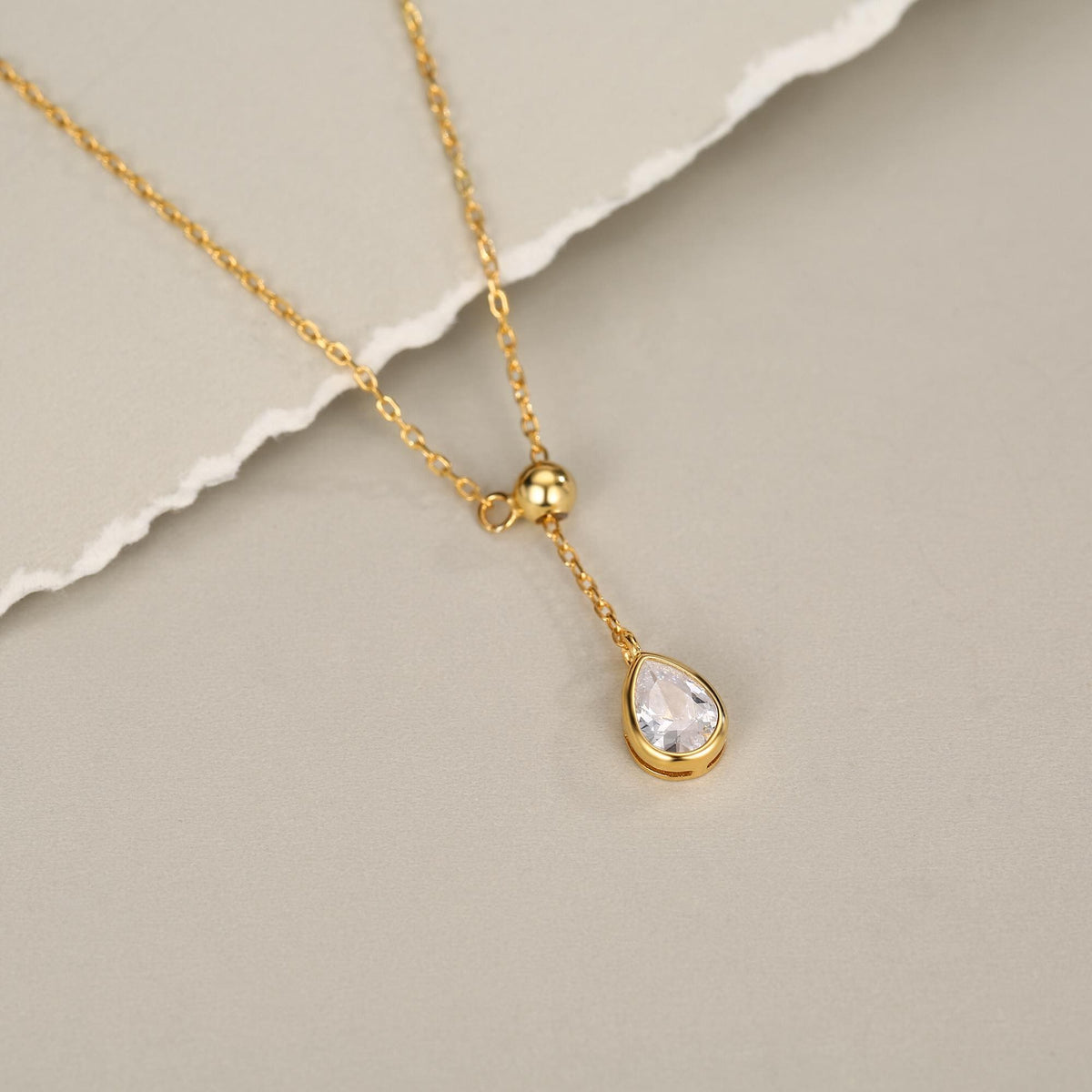 Pear Cut Clear CZ Lariat Necklace