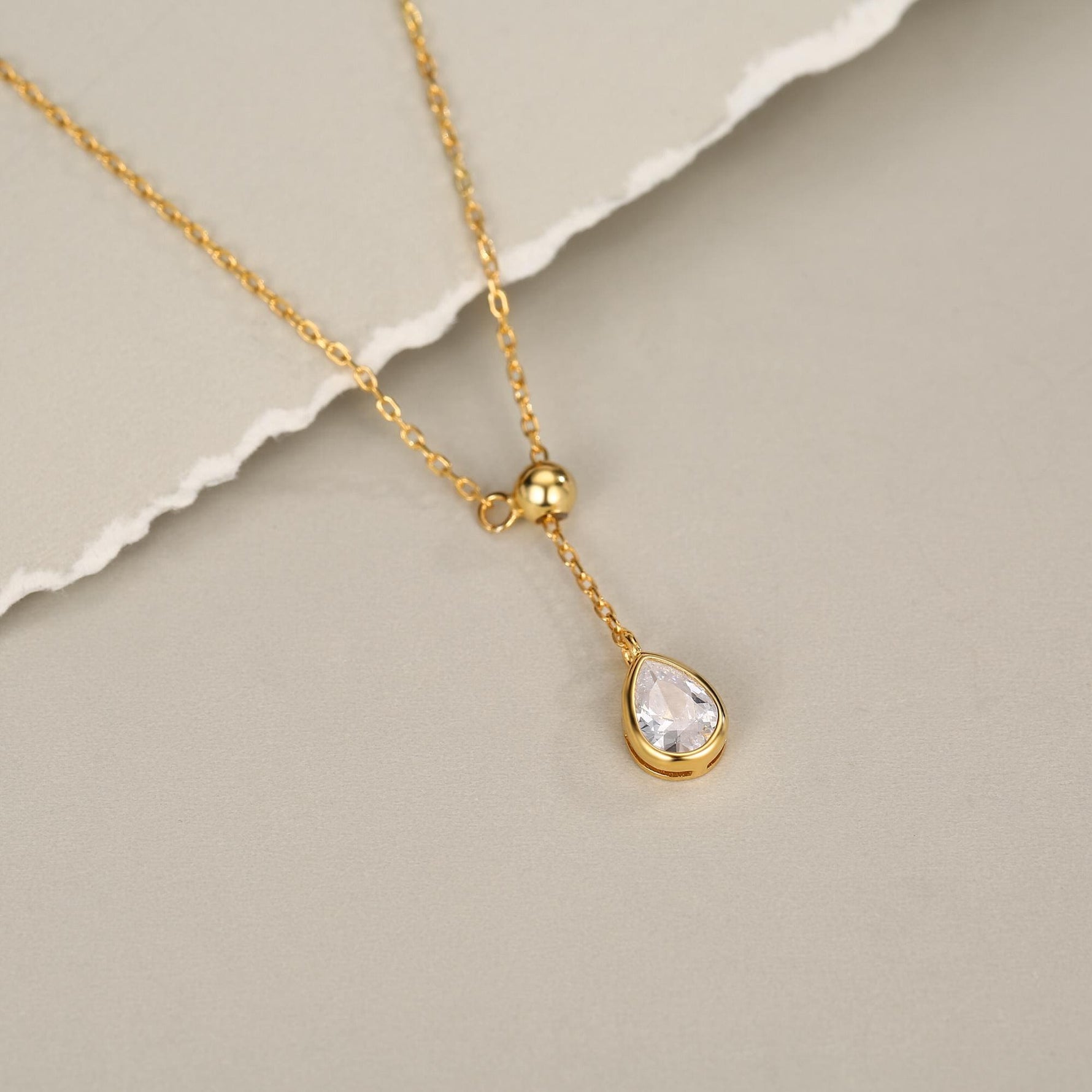 Pear Cut Clear CZ Lariat Necklace