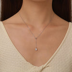 Pear Cut Clear CZ Lariat Necklace