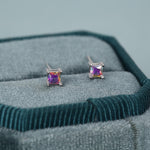 Princess Cut AB Aurora Square Crystal Stud Earrings in Sterling Silver