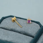 Princess Cut AB Aurora Square Crystal Stud Earrings in Sterling Silver