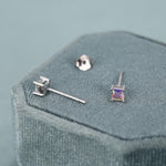 Princess Cut AB Aurora Square Crystal Stud Earrings in Sterling Silver