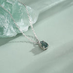 Sterling Silver Tiny Moss Agate Oval Necklace