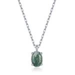 Sterling Silver Tiny Moss Agate Oval Necklace
