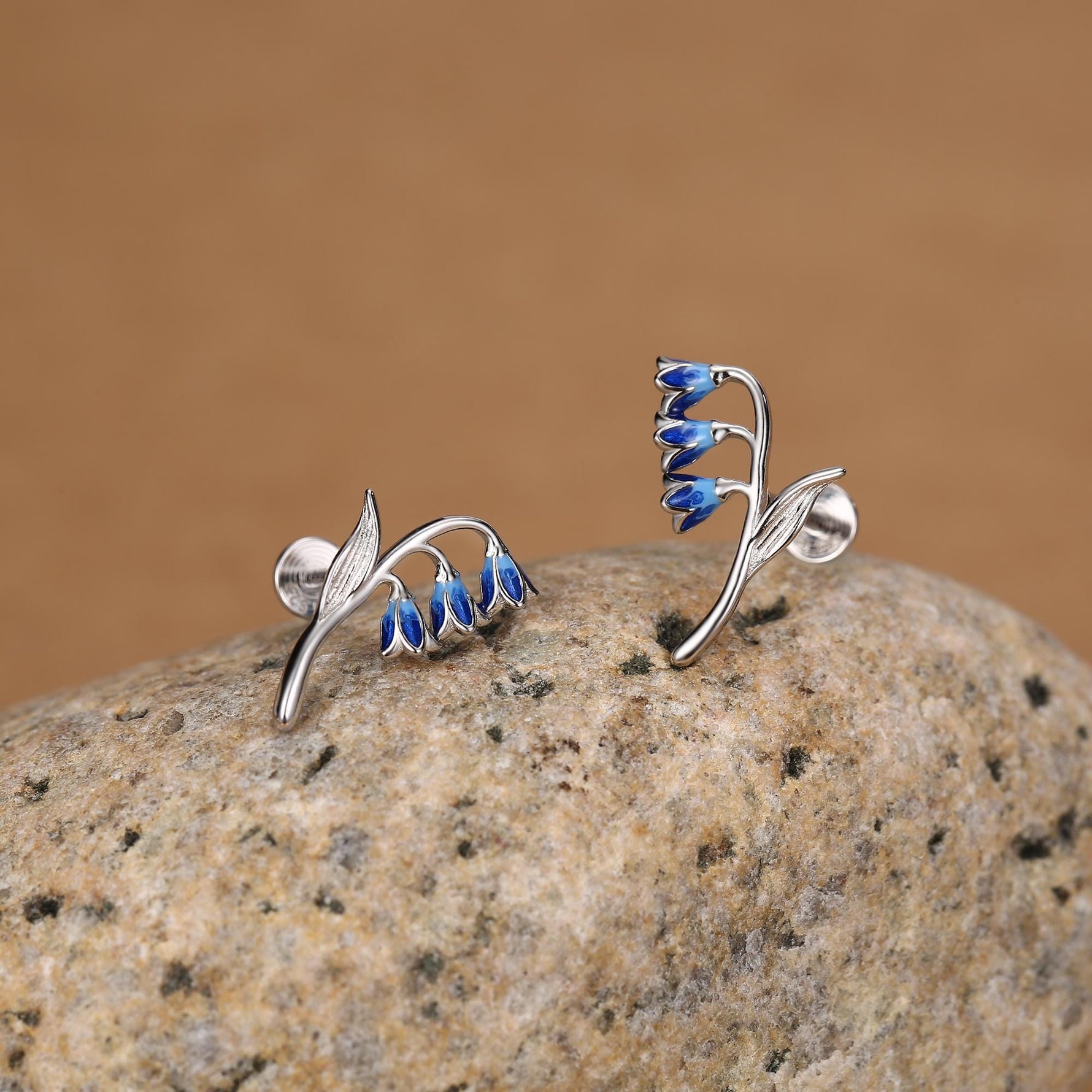Sterling Silver Bluebell 16G Internally Threaded Flat Back Earrings