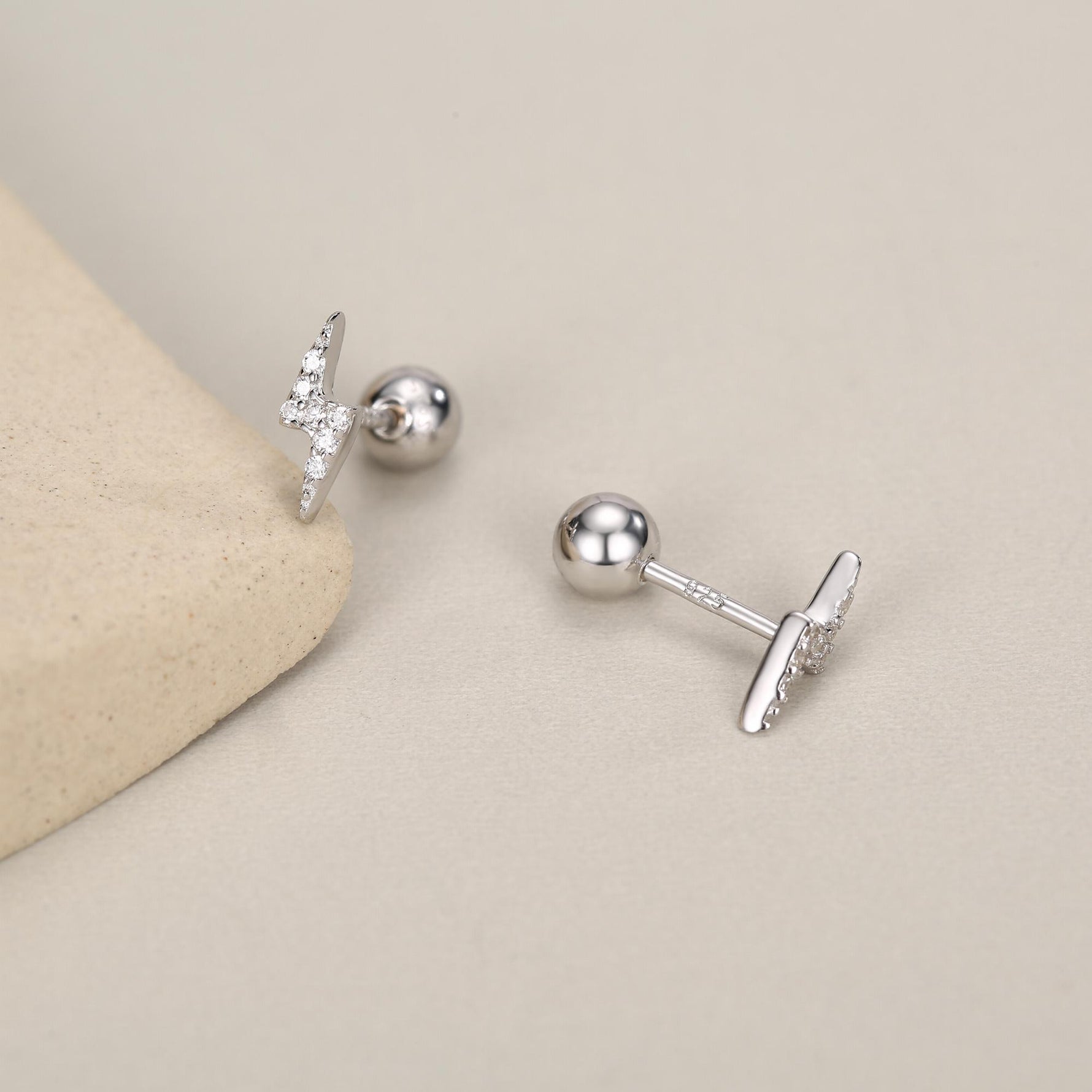 CZ Lightning Bolt Screw Back Earrings in Sterling Silver, Lightning Bolt Barbell Earrings, Silver, Gold and Rose Gold, Bolt Screwback