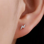 CZ Lightning Bolt Screw Back Earrings in Sterling Silver, Lightning Bolt Barbell Earrings, Silver, Gold and Rose Gold, Bolt Screwback