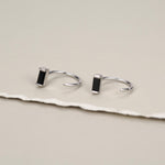 Black Baguette Cut CZ Huggie Hoop Earrings in Sterling Silver, Silver or Gold, Open Hoops, Pull-Through Threader Earrings,