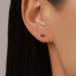 Black Baguette Cut CZ Huggie Hoop Earrings in Sterling Silver, Silver or Gold, Open Hoops, Pull-Through Threader Earrings,