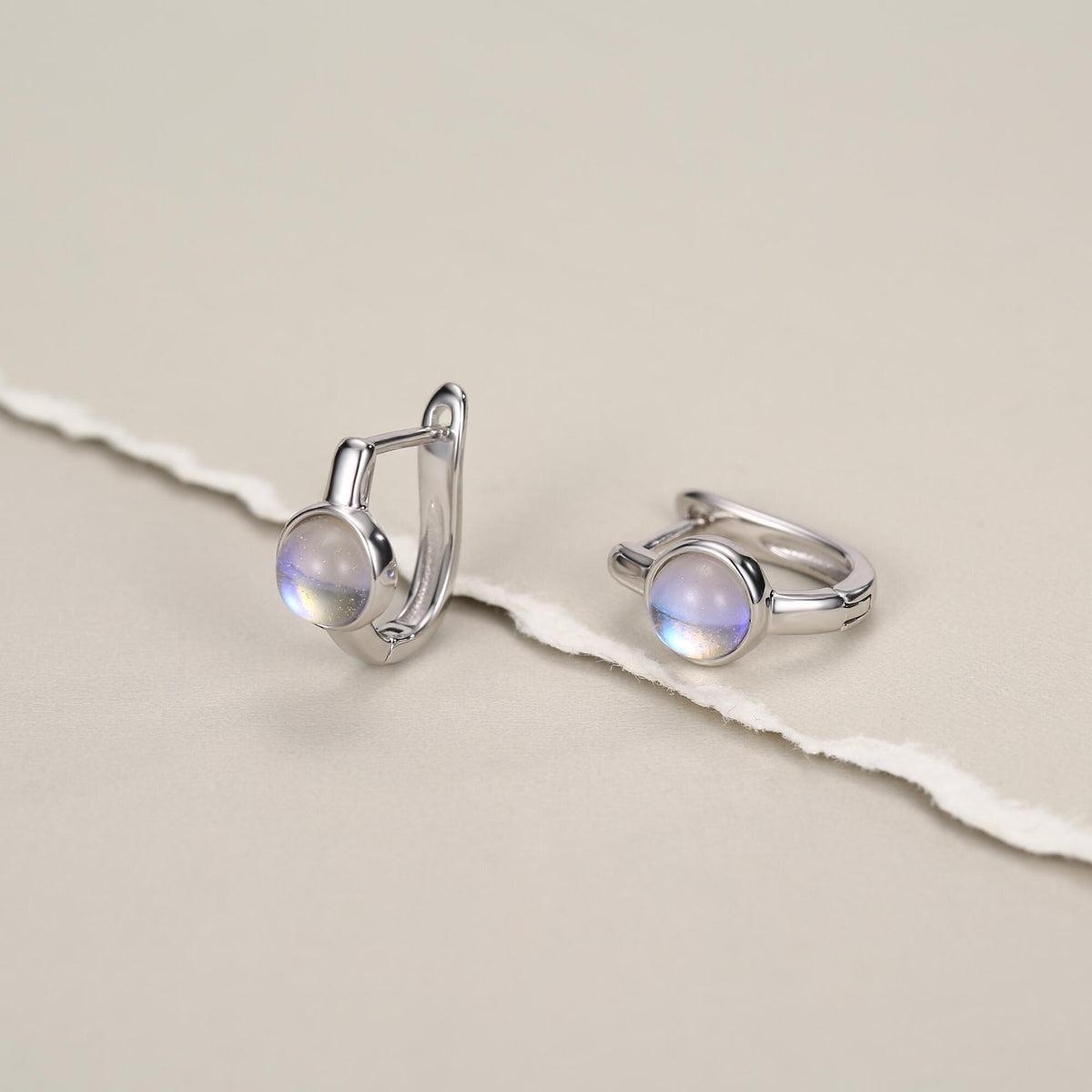 Moonstone Huggie Hoop Earrings in Sterling Silver, 5mm Moonstone Hoops, Moonstone Hoops, Simulated Moonstone Hoops
