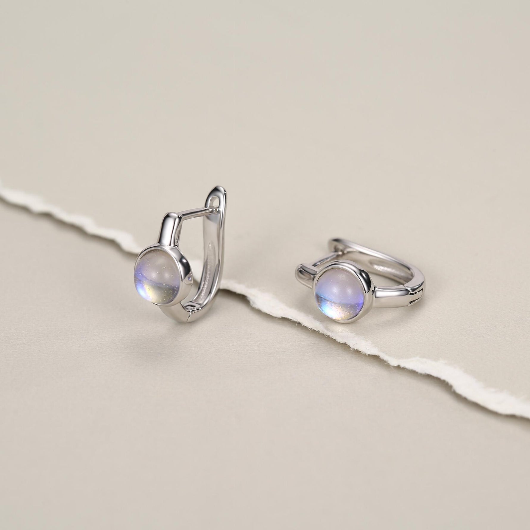 Moonstone Huggie Hoop Earrings in Sterling Silver, 5mm Moonstone Hoops, Moonstone Hoops, Simulated Moonstone Hoops
