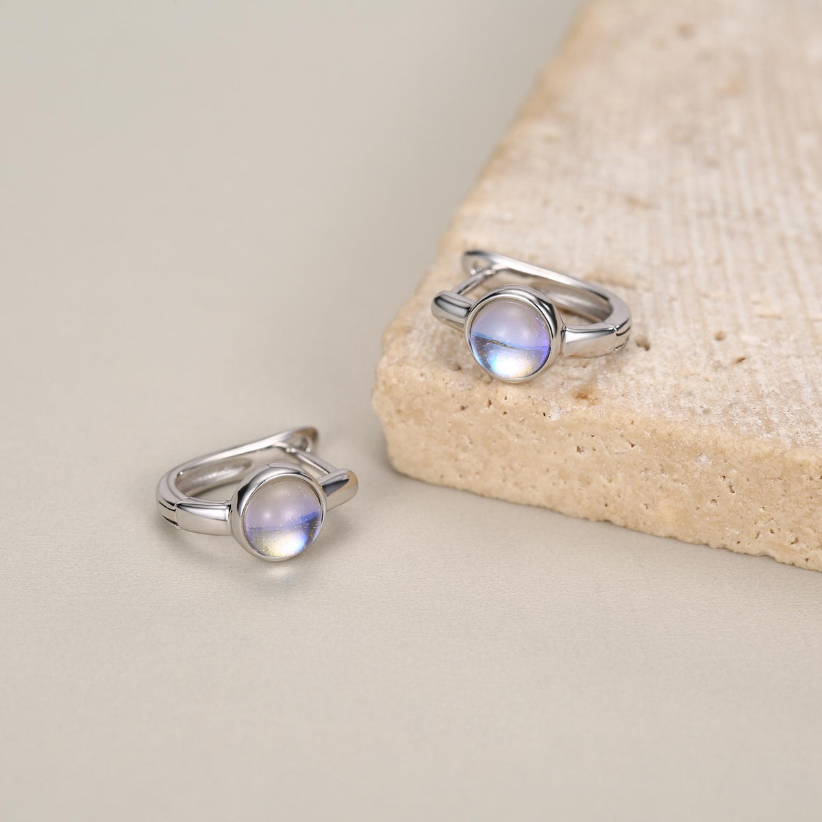 Moonstone Huggie Hoop Earrings in Sterling Silver, 5mm Moonstone Hoops, Moonstone Hoops, Simulated Moonstone Hoops