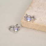 Moonstone Huggie Hoop Earrings in Sterling Silver, 5mm Moonstone Hoops, Moonstone Hoops, Simulated Moonstone Hoops