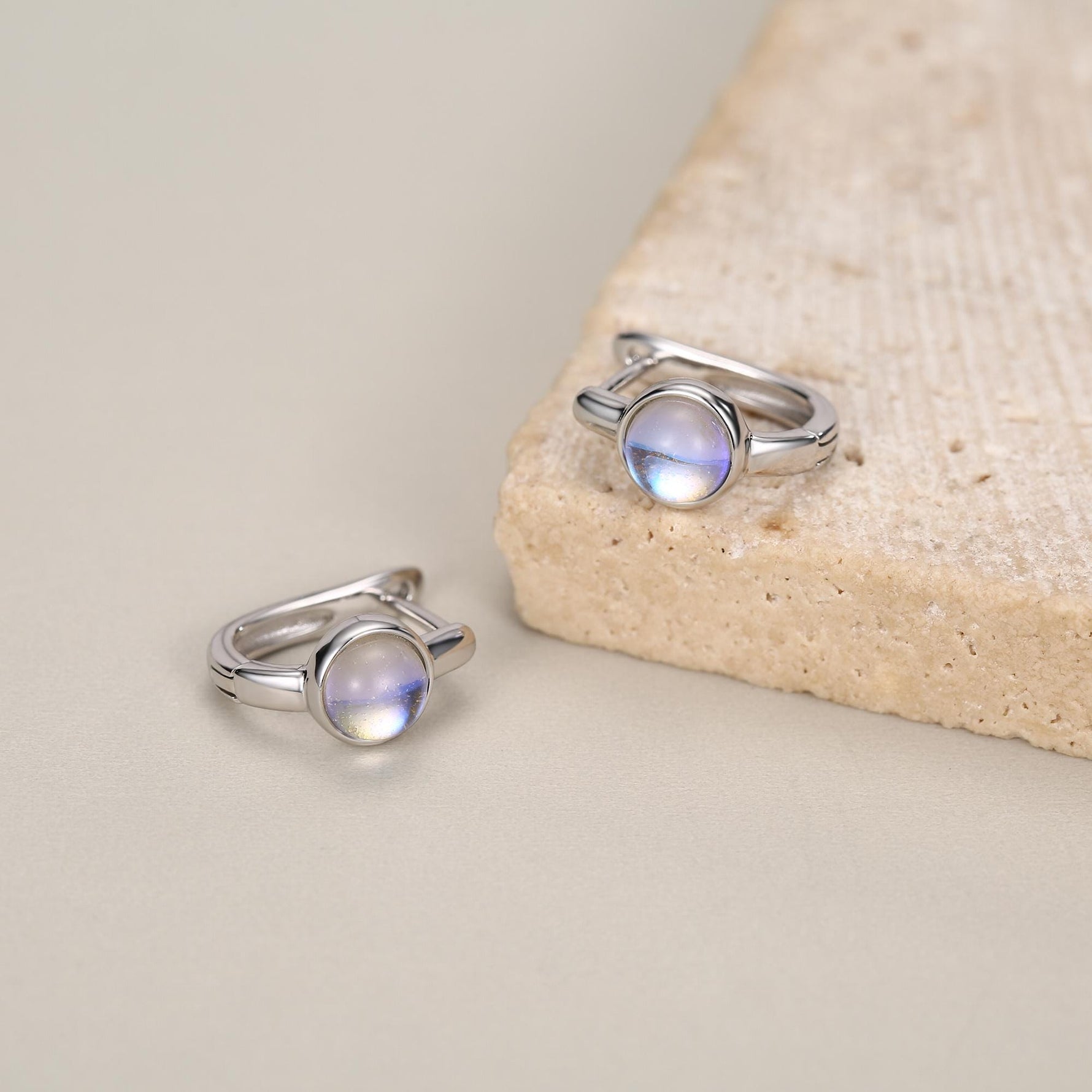 Moonstone Huggie Hoop Earrings in Sterling Silver, 5mm Moonstone Hoops, Moonstone Hoops, Simulated Moonstone Hoops