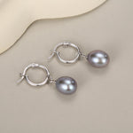 Natural Grey Freshwater Pearl Huggie Hoop Earrings in Sterling Silver