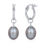 Natural Grey Freshwater Pearl Huggie Hoop Earrings in Sterling Silver