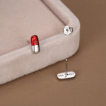 Sterling Silver Red and Blue Pill Mismatched Stud Earrings