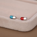 Sterling Silver Red and Blue Pill Mismatched Stud Earrings