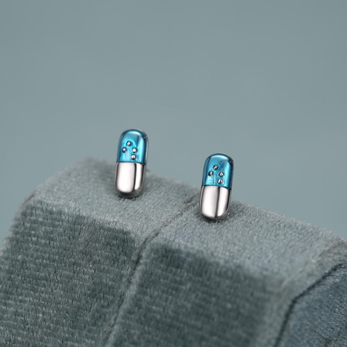 Sterling Silver Blue Pill Mismatched Stud Earrings
