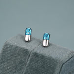 Sterling Silver Blue Pill Mismatched Stud Earrings