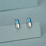 Sterling Silver Blue Pill Mismatched Stud Earrings