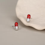 Sterling Silver Red Pill Mismatched Stud Earrings