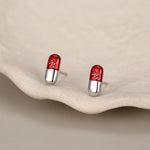 Sterling Silver Red Pill Mismatched Stud Earrings