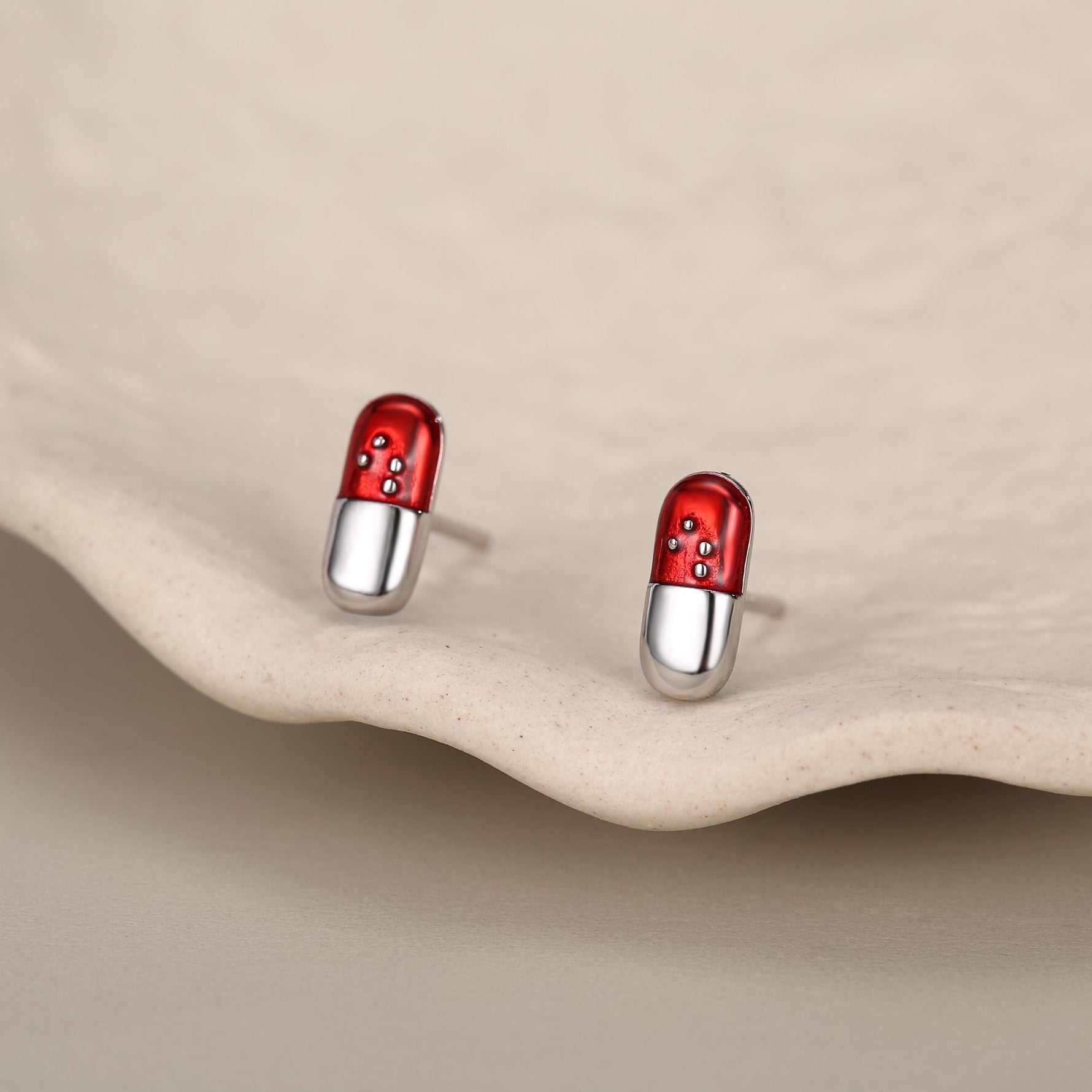 Sterling Silver Red Pill Mismatched Stud Earrings