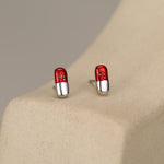Sterling Silver Red Pill Mismatched Stud Earrings