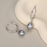 Natural Grey Freshwater Pearl Hoop Earrings in Sterling Silver