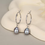 Natural Grey Freshwater Pearl Hoop Earrings in Sterling Silver