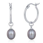 Natural Grey Freshwater Pearl Hoop Earrings in Sterling Silver