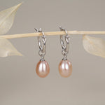 Natural Pink Freshwater Pearl Huggie Hoop Earrings in Sterling Silver
