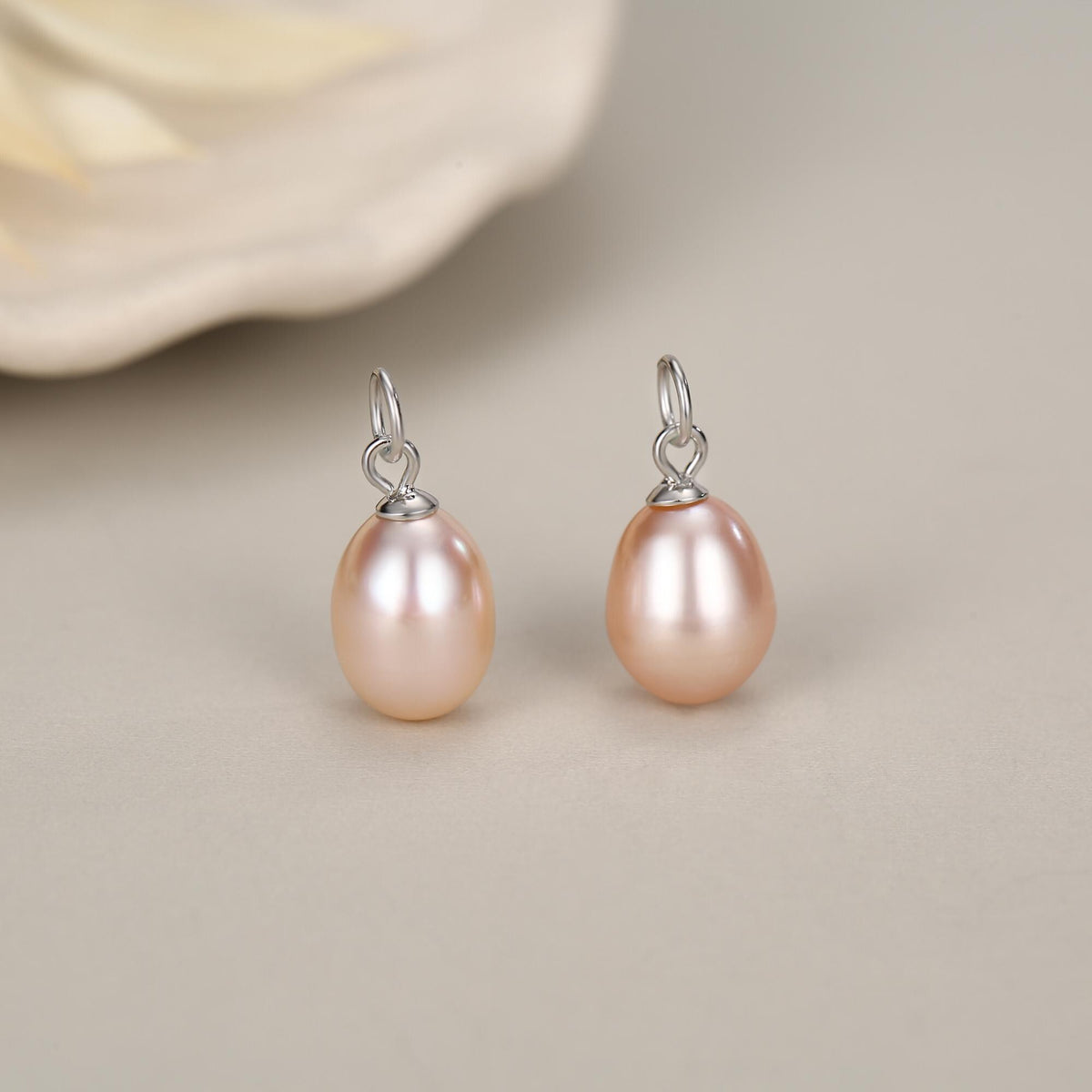Natural Pink Freshwater Pearl Huggie Hoop Earrings in Sterling Silver