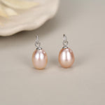 Natural Pink Freshwater Pearl Huggie Hoop Earrings in Sterling Silver