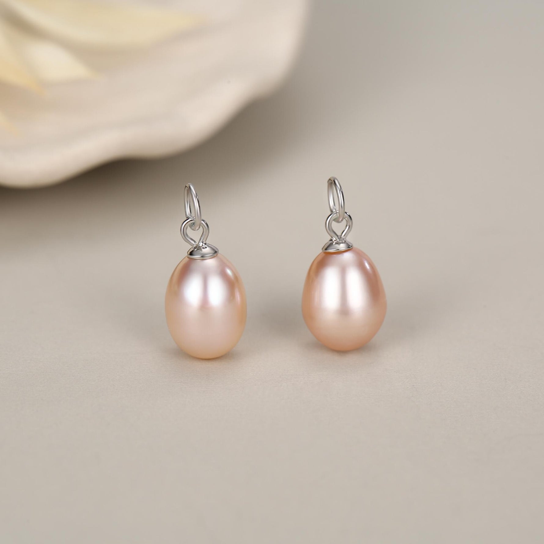 Natural Pink Freshwater Pearl Huggie Hoop Earrings in Sterling Silver