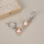 Natural Pink Freshwater Pearl Huggie Hoop Earrings in Sterling Silver