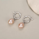 Natural Pink Freshwater Pearl Huggie Hoop Earrings in Sterling Silver