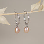Natural Pink Freshwater Pearl Hoop Earrings in Sterling Silver