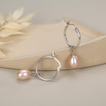 Natural Pink Freshwater Pearl Hoop Earrings in Sterling Silver