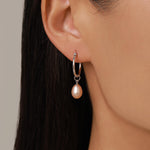 Natural Pink Freshwater Pearl Hoop Earrings in Sterling Silver