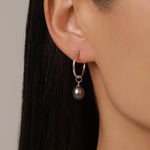 Natural Black Freshwater Pearl Hoop Earrings in Sterling Silver